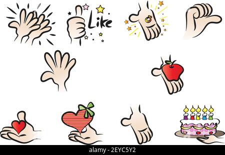 vector drawing hands action emoji stickers set Stock Vector