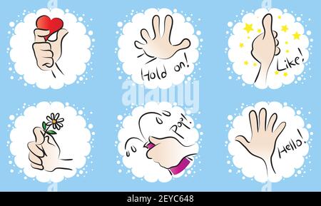 vector drawing hands action emoji stickers set Stock Vector