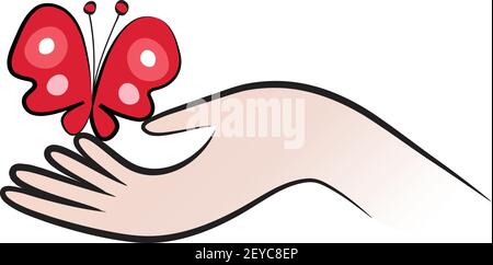 vector drawing hand hold butterfly Stock Vector