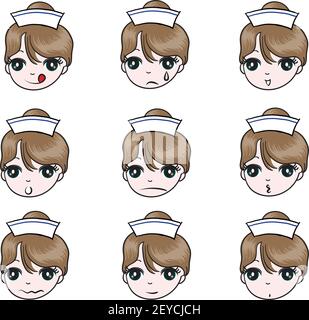 Vector cartoon beautiful nurse emoji set Stock Vector