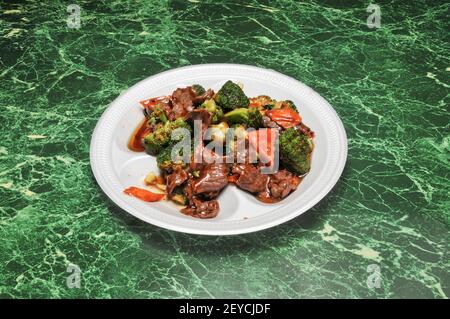 authentic and traditional Chinese dish known as beef with broccoli Stock Photo