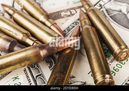 American Bullets on Dollars Stock Photo