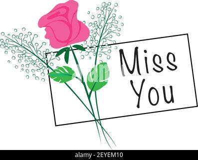 vector rose flowers with greeting card: miss you Stock Vector