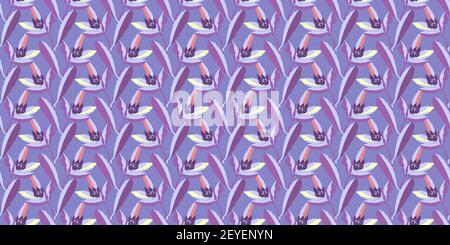 Vector floral seamless pattern. Purple stems, flowers and leaves. Stock Vector