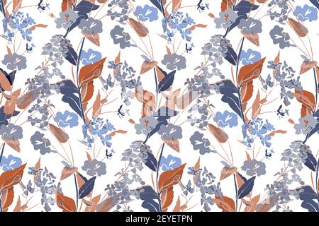 Art floral vector seamless pattern. Gentle meadow pale lilac, grey flowers. Stock Vector