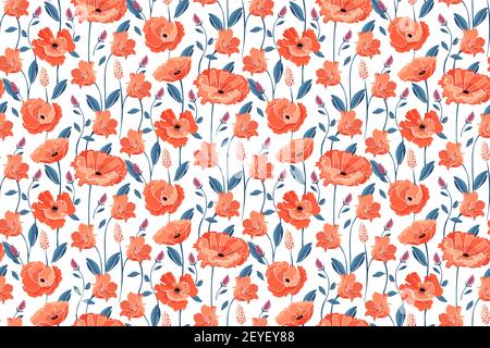 Vector floral seamless pattern. California poppy flowers, Eschscholtzia. Stock Vector