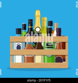 Alcohol drinks collection in box in hand. Stock Vector