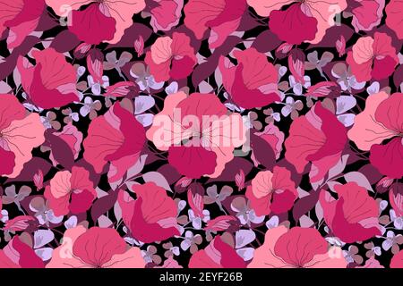 Vector floral seamless pattern. Floral bouquet. Pink, purple, violet, maroon vector flowers. Stock Vector