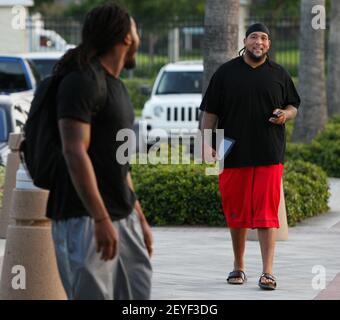 Tampa Bay Buccaneers offensive tackle Donald Penn #70 relaxes during a  break in play against the Carolina Panthers at Bank of America Stadium on  December 6, 2009 in Charlotte, North Carolina. (UPI