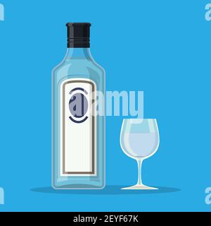 Bottle of gin with shot glass. Stock Vector