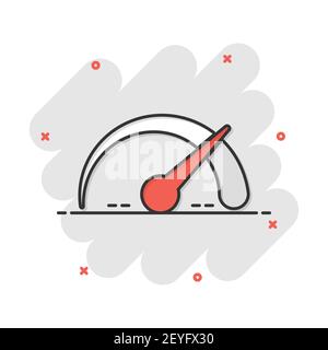 Vector cartoon dashboard icon in comic style. Level meter sign illustration pictogram. Speed business splash effect concept. Stock Vector