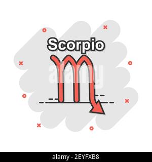 Vector cartoon scorpio zodiac icon in comic style. Astrology sign illustration pictogram. Scorpio horoscope business splash effect concept. Stock Vector