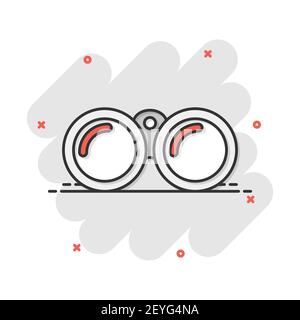 Vector cartoon binocular icon in comic style. Binoculars explore sign illustration pictogram. Binocular business splash effect concept. Stock Vector