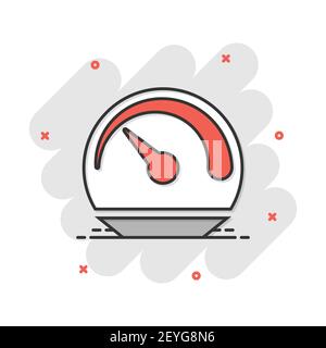 Vector cartoon dashboard icon in comic style. Level meter sign illustration pictogram. Speed business splash effect concept. Stock Vector