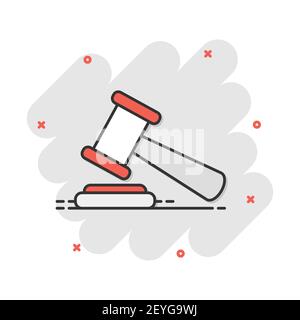 Vector cartoon auction hammer icon in comic style. Court tribunal sign illustration pictogram. Hammer business splash effect concept. Stock Vector