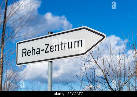 Signpost with the German inscription Reha Center Stock Photo