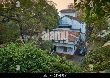 In the narrow lanes and by-lanes of Maheshwar, an old town, now famous for its temples, palace, fort and and a distinct weaving culture Stock Photo