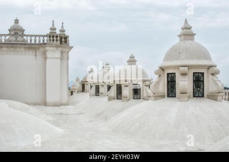 LEON, NICARAGUA - Sep 16, 2014: Leon, Nicaragua, September 2014: White painted domes and rooftop of Leon Cathedral of the Assumption of Mary Stock Photo