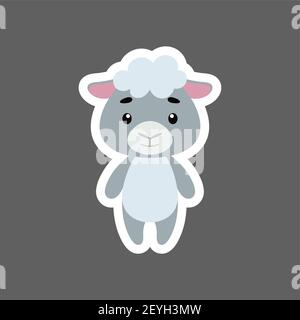 Cute little baby sheep sticker. Cartoon animal character for kids cards, baby shower, birthday invitation, house interior. Bright colored childish vec Stock Vector