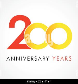 200 th anniversary numbers. 200 years old logotype. Creative bold congrats. Isolated abstract graphic web design template. Congratulation with rings d Stock Vector