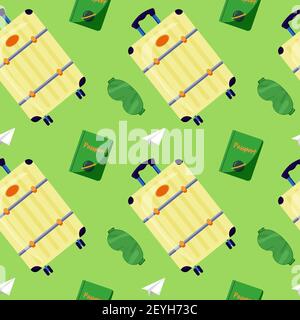 travel seamless pattern on green background Stock Vector