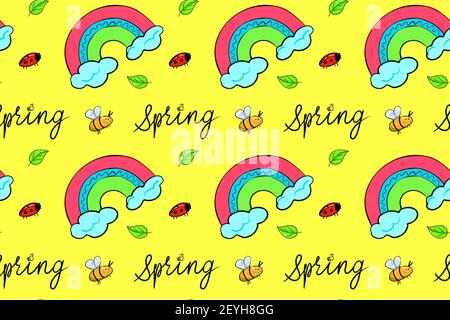 spring vector seamless pattern yellow background Stock Vector