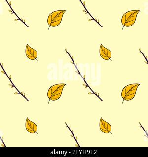 yellow branches and leaves vector pattern Stock Vector