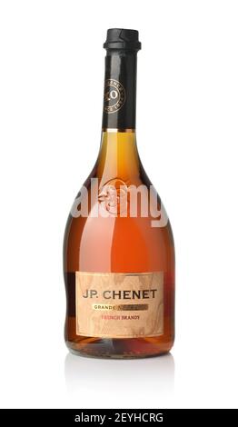 Samara, Russia - January 2021. Product shot of  JP Chenet Grande Noblesse french brandy bottle isolated on white Stock Photo
