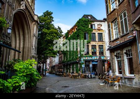 Antwerp, Belgium - July 12, 2019: Beautiful old street in the city of Antwerp in Belgium Stock Photo