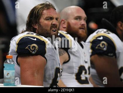 26.10.12 Watford, England. St Louis Rams defensive players Rob Turner (59)  and Harvey Dahl (62) line up during morning practice at the Grove Hotel  ahead of the NFL Pepsi Max Internation Series