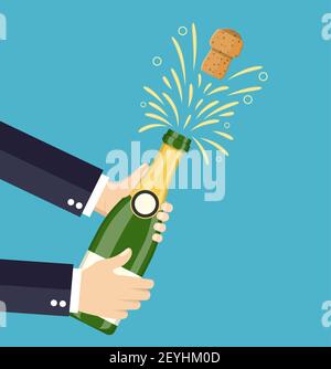 hand open champagne, Champagne splash Stock Vector