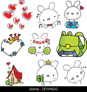 vector cartoon cute rabbit stickers emoji set Stock Vector
