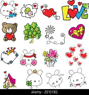 vector cartoon cute rabbit stickers emoji set Stock Vector