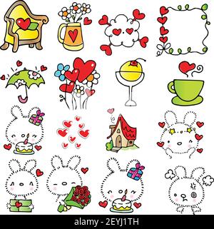 vector cartoon cute rabbit stickers emoji set Stock Vector