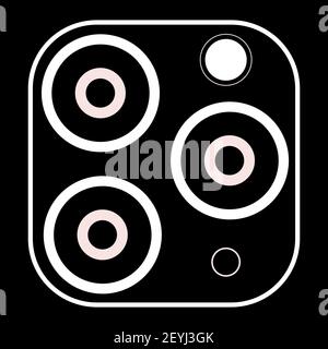 Icon mobile phone triple camera. Three eyed modern multifunctional camera in the new smartphone perform advanced functions. Simple flat vector image i Stock Vector