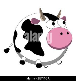 Cartoon character fat funny cow, white with black spots. Vector illustration on a white background, logo or clipart Stock Vector