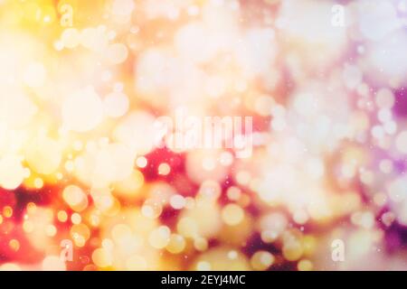 Abstract twinkled lights background with bokeh defocused white lights. Valentines Day, Party, Christmas background. Stock Photo