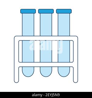 Icon of COVID-19, three vials of vaccine, blood and biomaterialof for a medical poster in shades of blue. Vector illustration in the style of a flat i Stock Vector