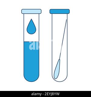 Two vials of blood and biomaterial. Test for COVID-19. Suitable for a medical poster in shades of blue. Vector illustration in the style of a flat ico Stock Vector