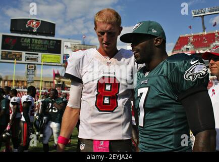 Philadelphia Eagles quarterback Mike Vick smiles at the end of the game  against the Atlanta Falcons. The Eagles defeated the Falcons, 34-7, at the  Georgia Dome in Atlanta, Georgia, Sunday, December 6