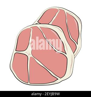 Meat steak of beef or pork with streaks of fat-appetizing cholesterol food. Vector flat illustration in cartoon style. Stock Vector