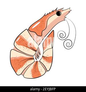 Shrimp unpeeled cooked traditional japanese oriental meal, crude prawn tasty beer snack. Vector hand drawn illustration in a flat cartoon style, poure Stock Vector