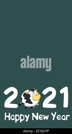 Happy New Year 2021 vector background Tidewater Green with copyspace, text and symbol of the year Bull, Ox or Cow. Vision vertical illustration is sui Stock Vector
