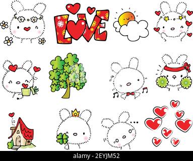 vector cartoon cute rabbit stickers emoji set Stock Vector