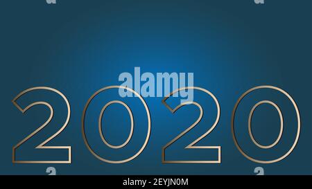 Vision 2020 on a classic blue gradient background gold large contour figures. Vector illustration with copy space is suitable for a banner, greeting c Stock Vector