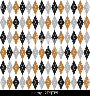 Argyle seamless Christmas pattern with gold, silver and black diamonds and striped intersection. Made in the traditional Scandinavian style of hand Stock Vector