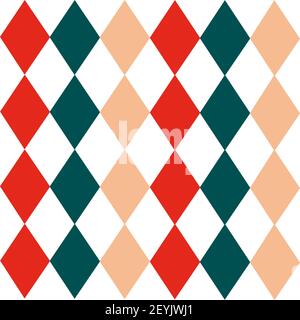 Argyle seamless Christmas pattern - made of repeat red, green and beige diamonds. Made in the traditional Scandinavian style of hand drawing. Used as Stock Vector