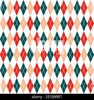 Argyle seamless Christmas pattern - made of red, green and beige diamonds with striped intersection. Made in the traditional Scandinavian style of Stock Vector