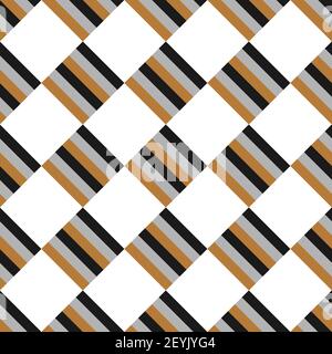 Seamless Merry Christmas pattern of striped squares staggered diagonally on a white background. Vector illustration gold, silver and black ornament Stock Vector