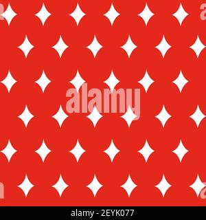 Diamond stars seamless christmas pattern - white figures on the red background. Vector illustration made in the traditional style of hand drawing Stock Vector